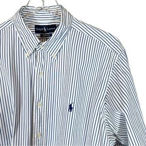 RALPH LAUREN Men's size 17/XL Blue & White Striped Button down Long Sleeve Shirt